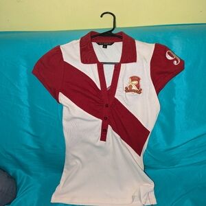 Rocawear medium juniors cream and maroon ruched collar shirt